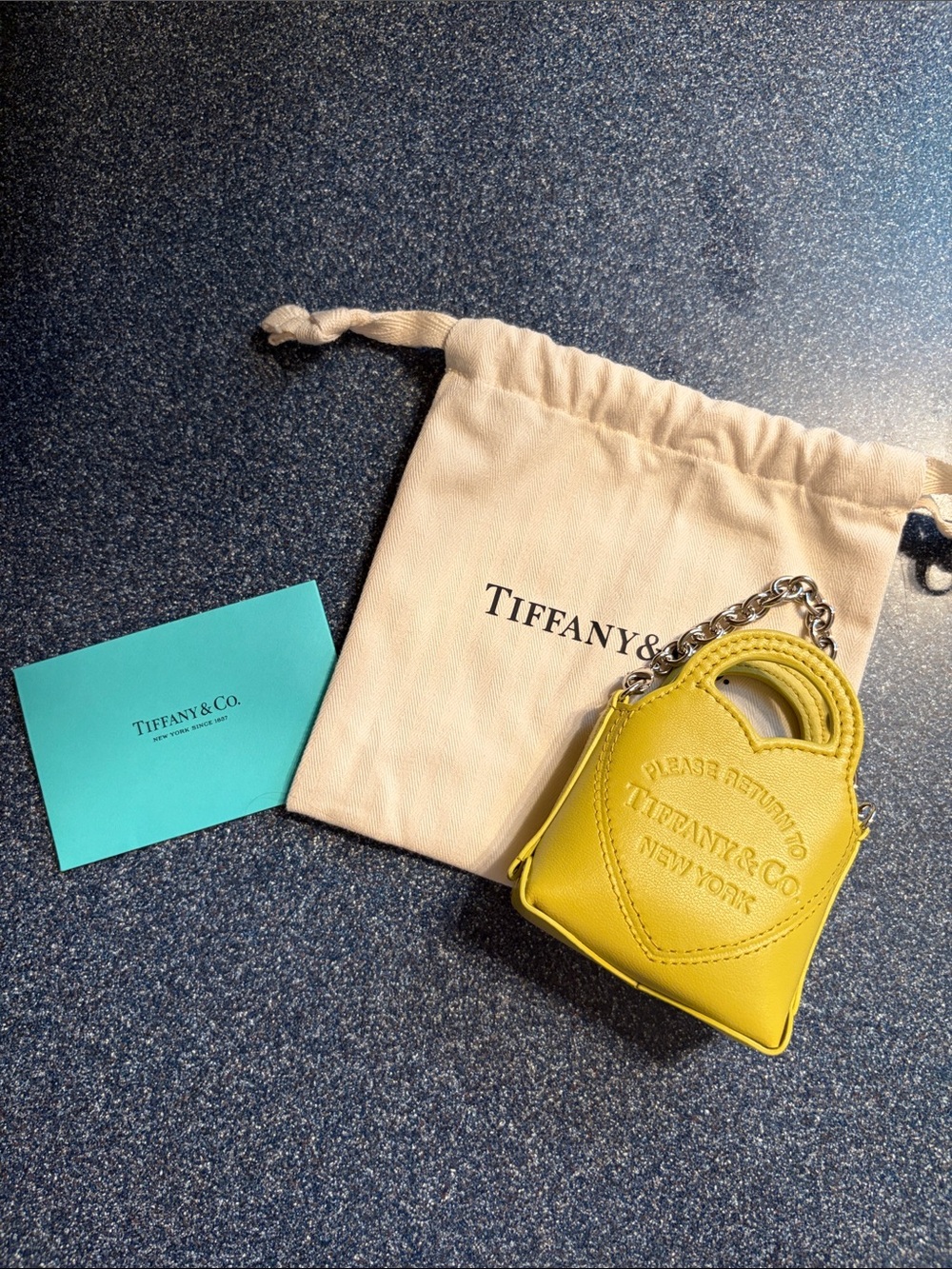 Tiffany & Co. Pea green/yellow Leather Nano Heart-Stamped Shopper with Chain